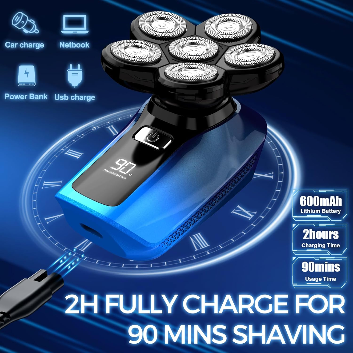 Head Shaver for Bald Men,5 in 1 Bald Head Shavers for Men Cordless,Waterproof Wet Dry Mens Electric Shavers for Face Shaving,Rechargeable Electric Razor for Mans Shaver Hair Razor USB image number 3
