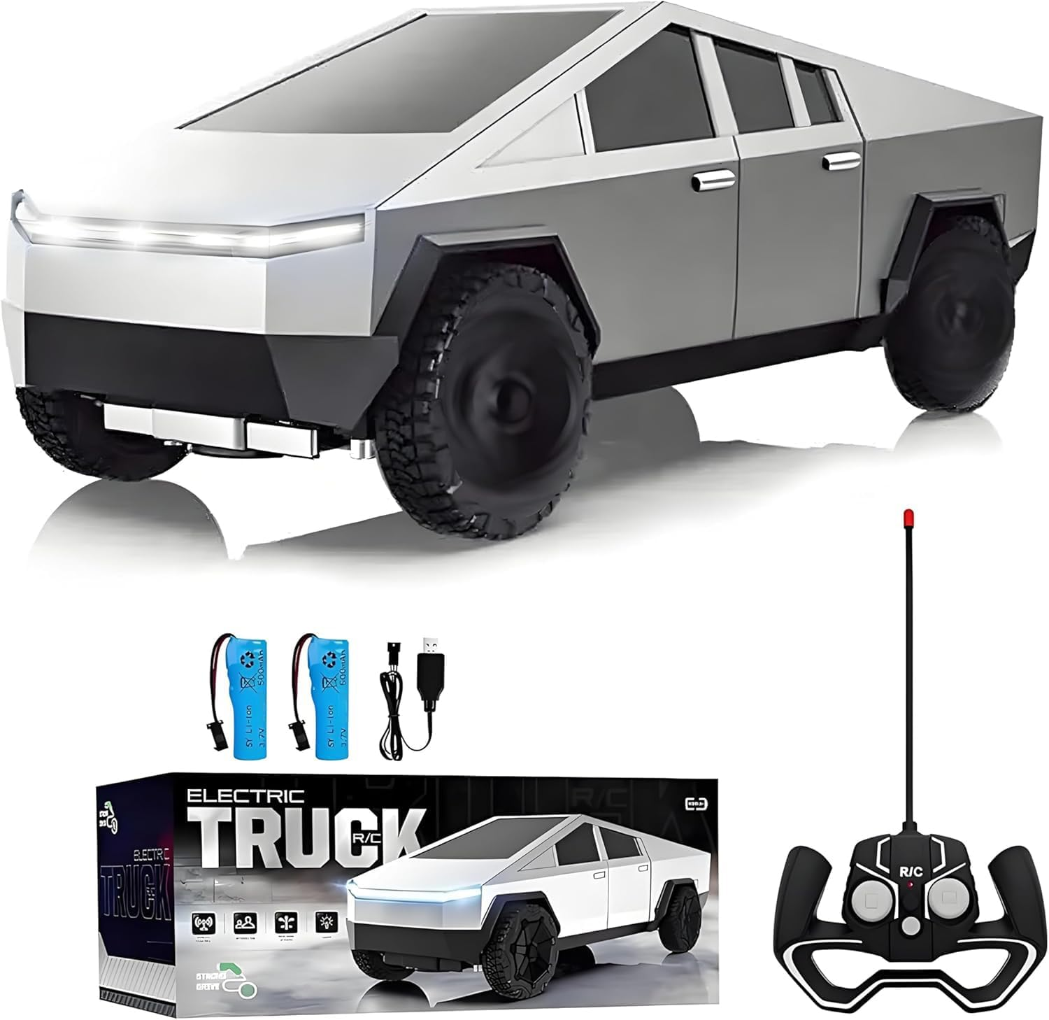 Remote Control Rar, Remote Control Pickup Truck, 1/24 Scale Racing Car Model, Rechargeable Battery & Light and Loadspace, RC Truck for Adults and Boys (Silver) image number 3