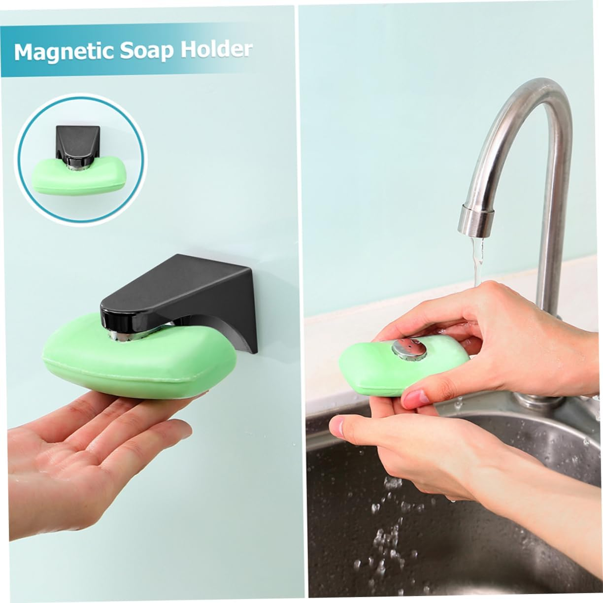 Didiseaon 2Pcs Magnetic Soap Rack Black Practical Soap Racks Creative Holders Shower Holder Wall Hanging image number 3