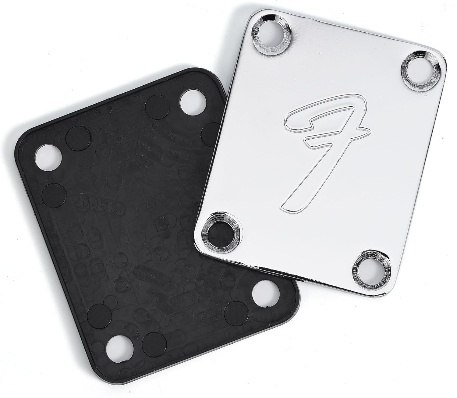 70S F Logo Strat/Tele 4-Bolt Chrome Guitar Neck Plate Neckplate W/Screws image number 3