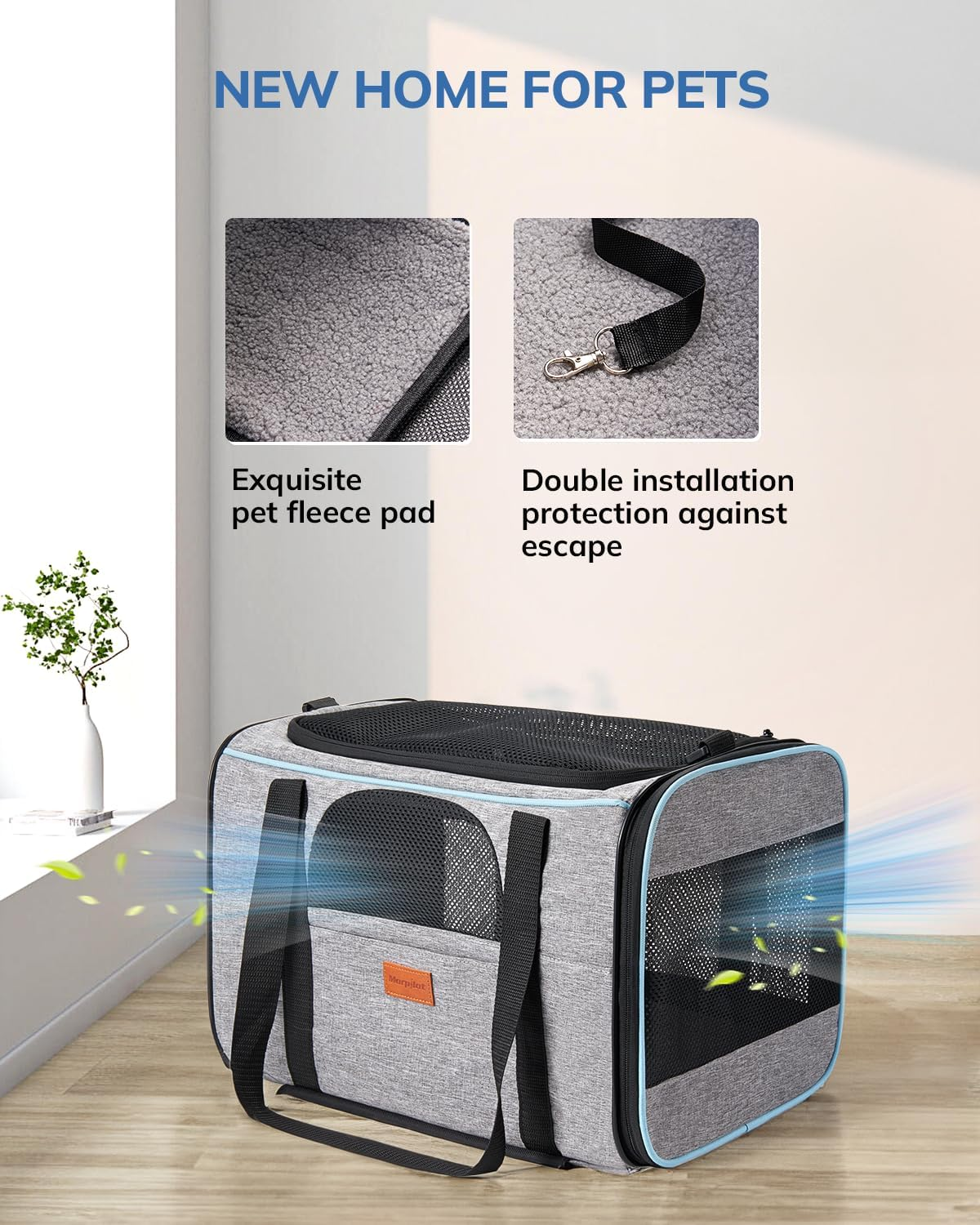 Morpilot Cat Transport Box with Trolley, Foldable Cat Transport Box, Dog Carrier with Wheels for Small Dogs and Cats image number 2