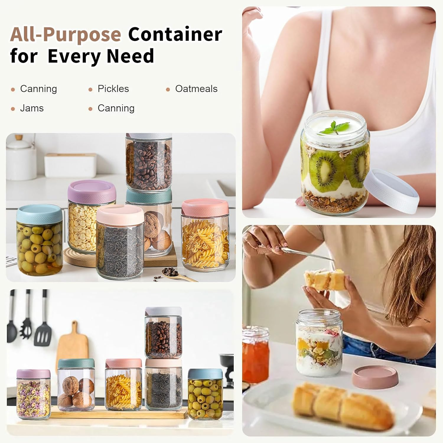 TFMODBFA 6 Pack 16 Oz Overnight Oats Container Jar with Screw Lid - Wide Mouth Mason Salad Jars, Airtight Glass Food Storage Containers for Yogurt Spice Snacks Sugar（480Ml） image number 4