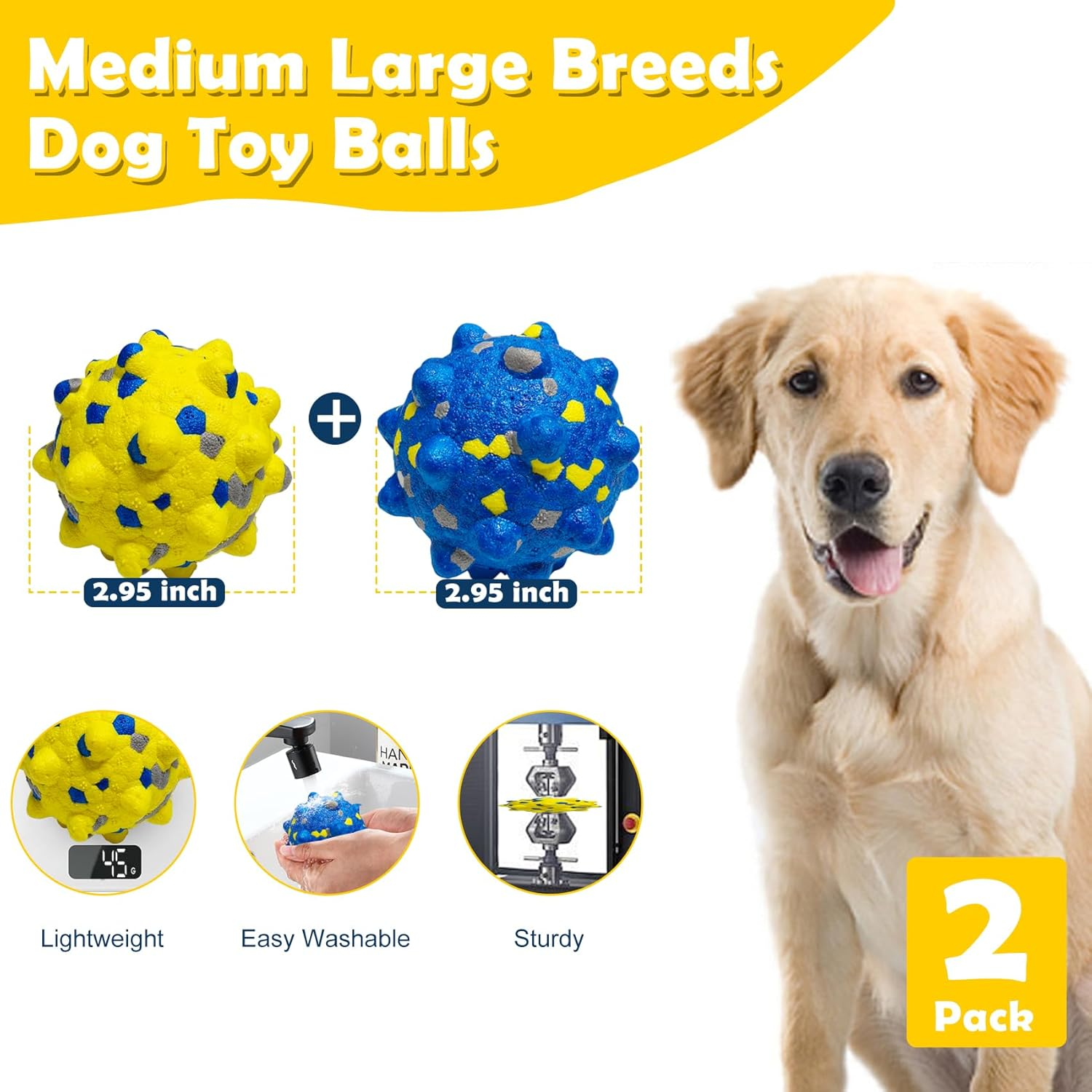 4 Pack Dog Balls, Indestructible Tennis Balls for Dogs, 7.5 Cm, Bouncy, Durable Toy Balls, Water Toy Fetch Balls image number 3