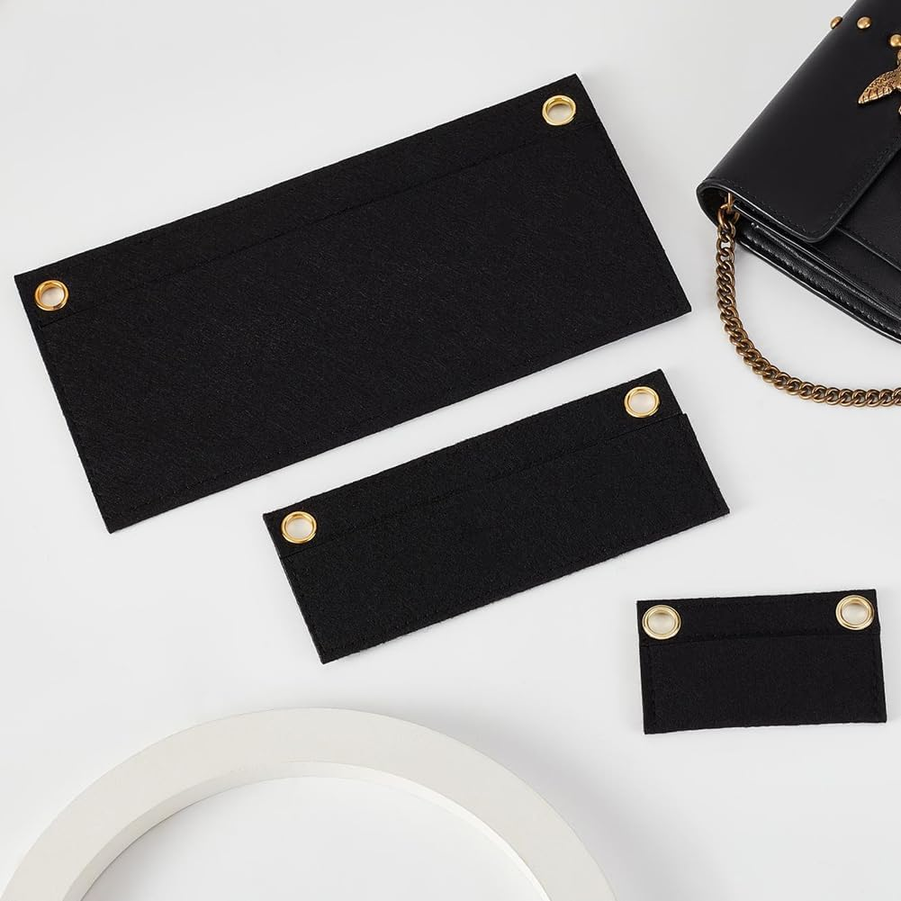 WADORN Pack of 3 Wallet with Felt Insert, Handbags Separator Pocket inside Carry Bag Organiser Conversion Multi-Pocket Felt Insert with Eyelet Organiser for Handbag Pochette Clutch Travel Bag image number 5
