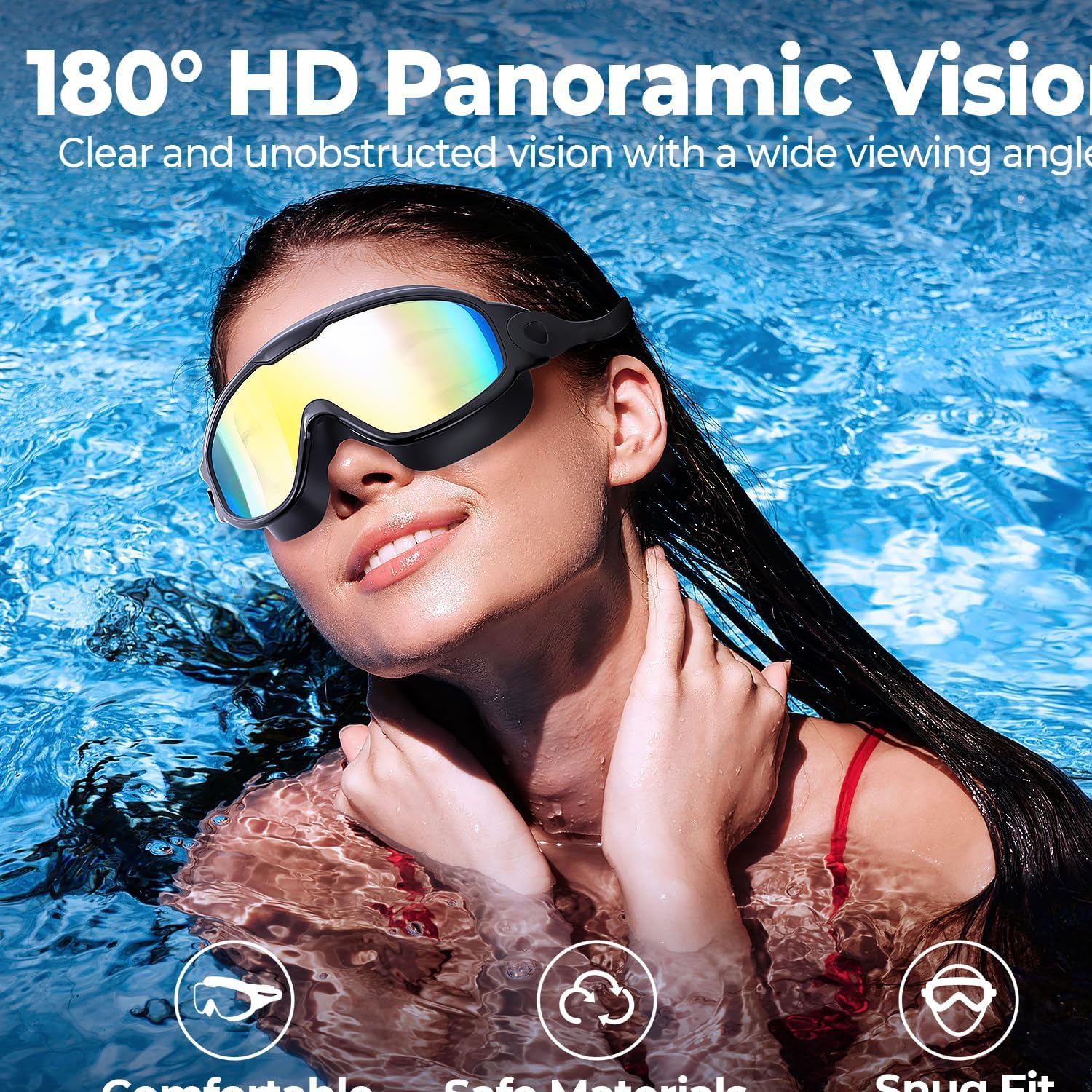 Necomi Swimming Goggles 2 Pack, Anti-Fog, UV Protection, 180&deg; Wide Field of View Leak Proof Swimming Goggles, Suitable for Women Men Adult Teenagers, Complimentary Ear Plugs, Nose Clips image number 4