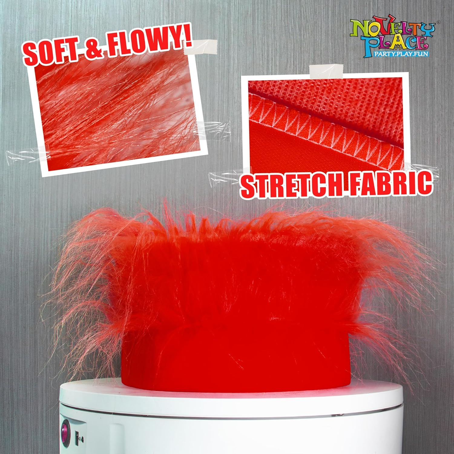 Novelty Place Red Hairy Costume Headband - Fun and Fuzzy Crazy Hair Wig Troll Hair Costume Accessory - Perfect for Sports Parties, Cosplay, Halloween - Fit Kids, Teens and Adults image number 3