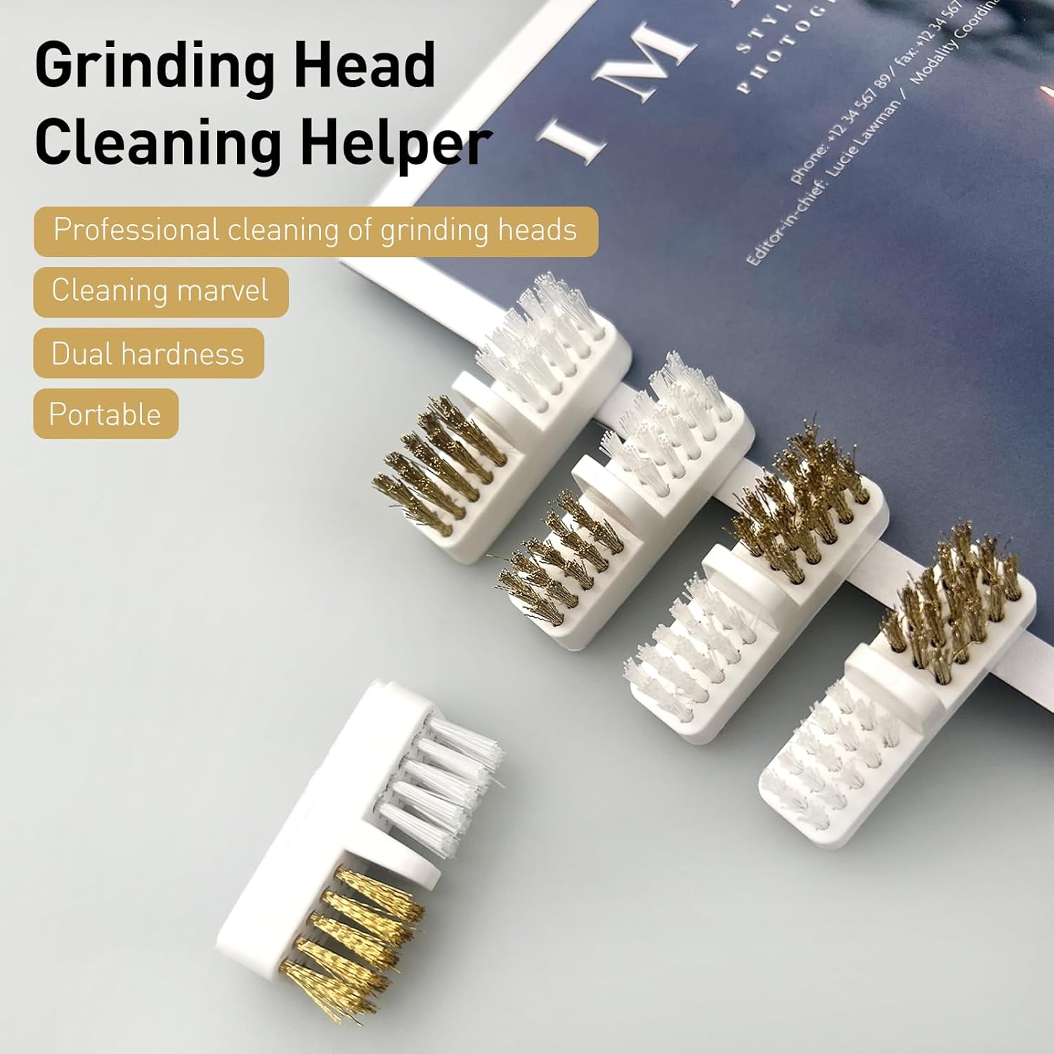 Jaasuee Nail Drill Bit Wire Cleaner Brush, 5-Piece Nail Art Cleaning Tool Set for Salon and Home Use, Nail Polish Cleaning Brush