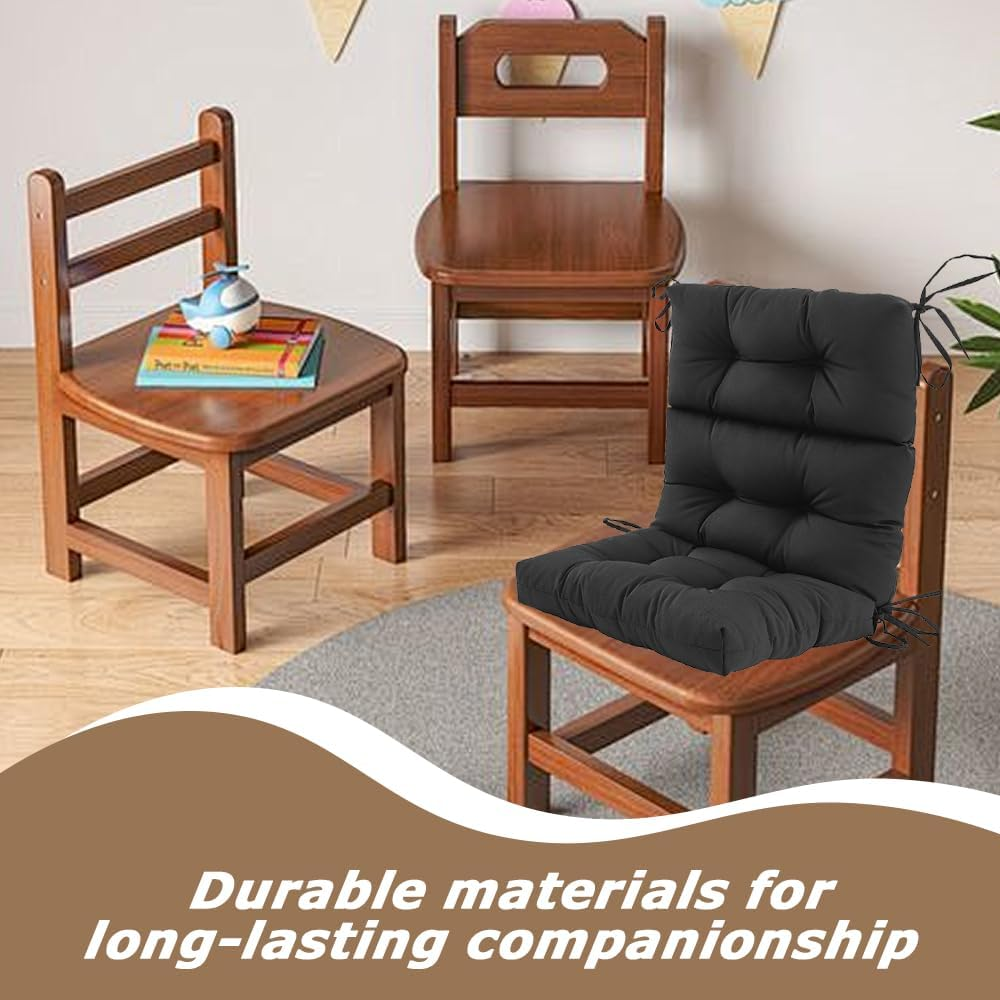 Outdoor Waterproof and Sun-Protective Folding Seat Cushion, Soft Chaise Lounge Chair Cushions, High Back Cushions with Ties, Black image number 6