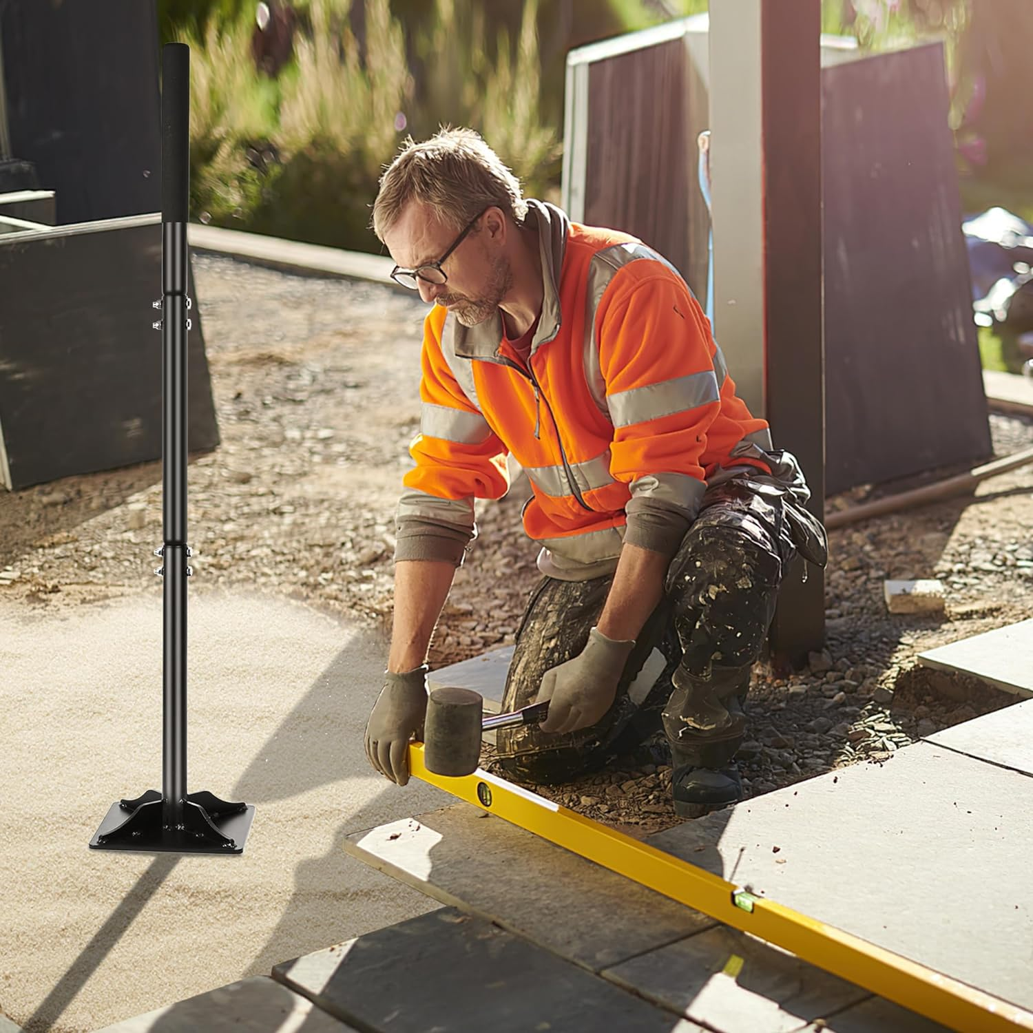 Tamper with 44 Inch Handle, Sturdy Heavy Duty Carbon Steel Soil Tamper Tool, Height Adjustable Leveling Tamper, Tamper for Installing Pavers and Repairing Asphalt Roads image number 5