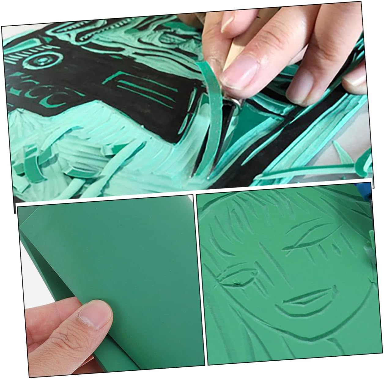 CLISPEED 4Pcs Lino Carving Blocks and Printing Sheets - A5 Soft Rubber Lino Plates for DIY Crafting and Artist Printmaking - Ideal for Creative Carving Projects image number 3