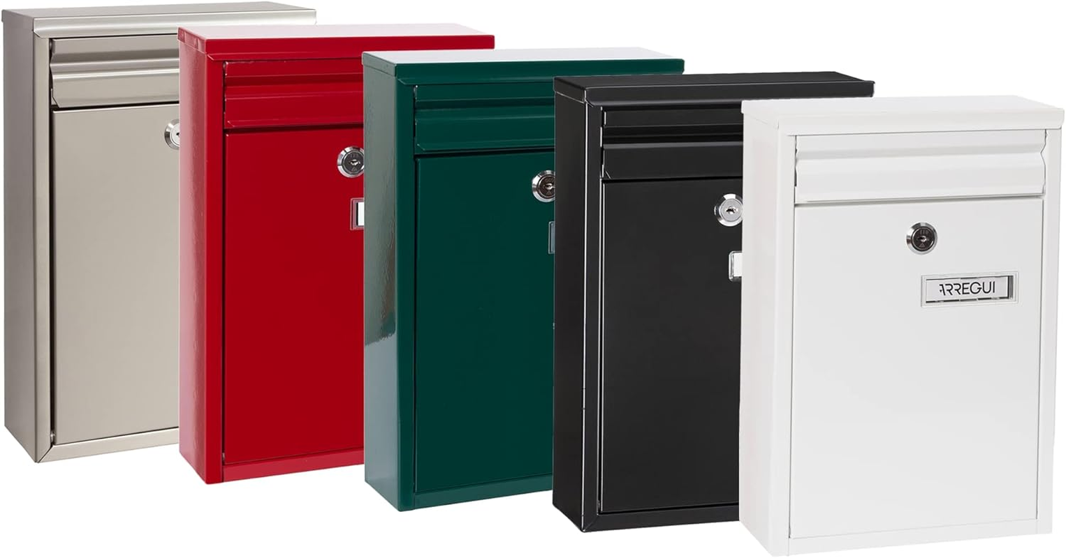 ARREGUI Zagu&aacute;n E5753 Galvanised Steel Letter Box Size S (DIN A5 Post) 32 X 22 X 8 Cm, Wall-Mounted Post Box for Outdoor Use, Waterproof, with Name Plate, Easy Assembly, Green image number 4