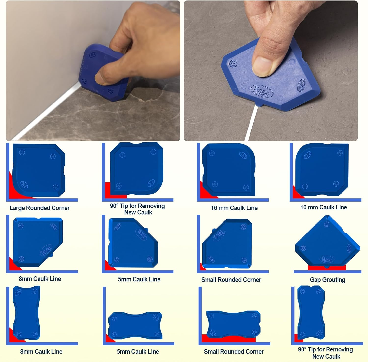 Ubrvhrt Caulk Application Tool Kit Sealant Finishing Tool Set Silicone Profiling Kit 9 Pcs, Caulk Spreader Silicone Smoother Caulking Edger Tool for Tile Siding Window Sink Joint - Caulk Removal Tool image number 6