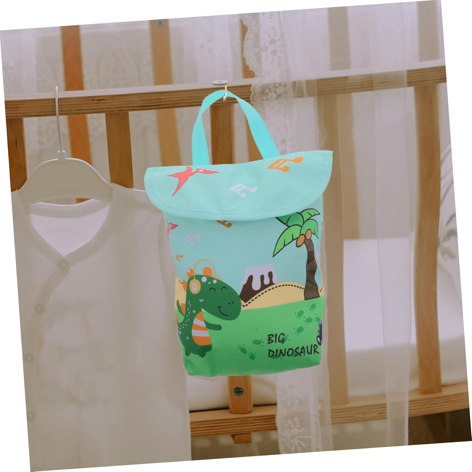 Vaguelly Portable Diaper Organizer Bag Diaper Pouch for Travel Convenient Hanging Design for Stroller Crib for Essentials and Nappy Storage Dinosaur Print image number 1