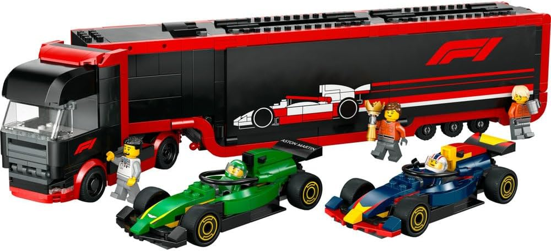 LEGO City F1 Truck with RB20 & AMR24 F1 Cars, Kids Toy for 8+ Year Old Boys & Girls, Formula 1 Toy with Aston Martin and Red Bull Racing Car, Construction Kit with Transporter and 5 Minifigures 60445 image number 6