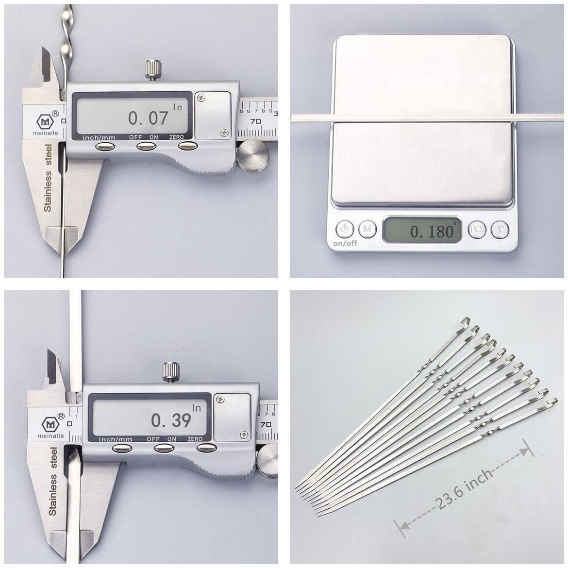 Large Metal Skewers for Grilling,Shish Kebab Skewers 23.6" Skewers for Kabobs Flat Barbecue Skewers Stainless Steel BBQ Grill Stick for Meat, Chicken, Shrimp, Fruit, Vegetables image number 2