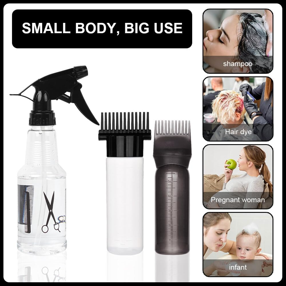 EACHPT Hair Oil Applicator Bottle, 3PCS Hair Applicator Bottle Root Comb Applicator Bottle with Continuous Spray Bottle 300Ml,Oil Applicator for Hair with Graduated Scale for Salon Home DIY image number 5