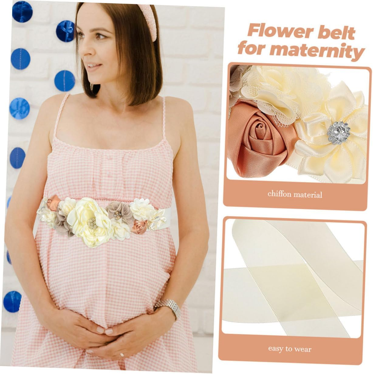 Hohopeti 2Pcs Maternity Belt Floral Mommy Sash Belly Band Pregnancy Photo Prop Keepsake Shower for Expecting Mothers image number 3