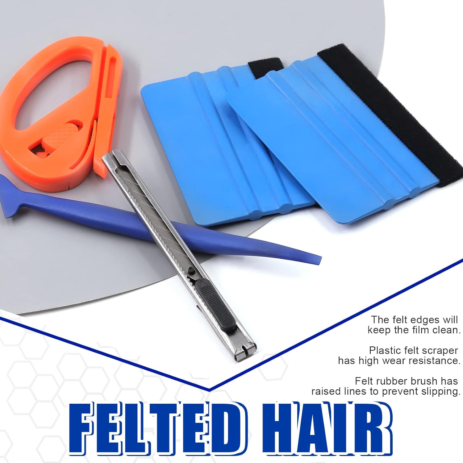 Glarks 21Pcs Car Vinyl Wrap Window Tint Film Tool Kit Includes 4 Inch Felt Edge Squeegee and Spare Fabric Felt, Utility Knife and Blades, Safety Vinyl Cutter, Micro Squeegee for Car Wrapping image number 2