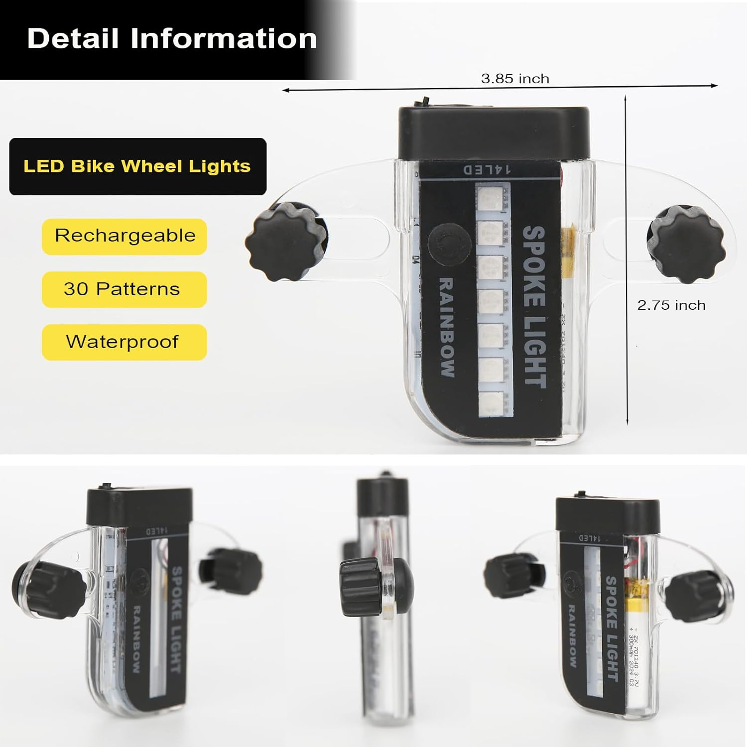 Rechargeable Bike Wheel Spoke Lights Built-In Motion Sensor - Waterproof Led Bicycle Wheel Spoke Lights, 30 Patterns Night Riding Decoration and Safety for Kids and Adults Bicycles, 2 Pack