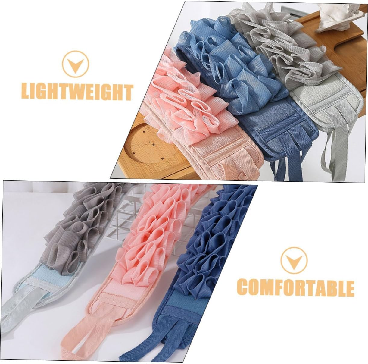 COLLBATH 3Pcs Portable Bath Shower Scrubber Exfoliating Back Scrubber Washing Strap for Ages image number 2
