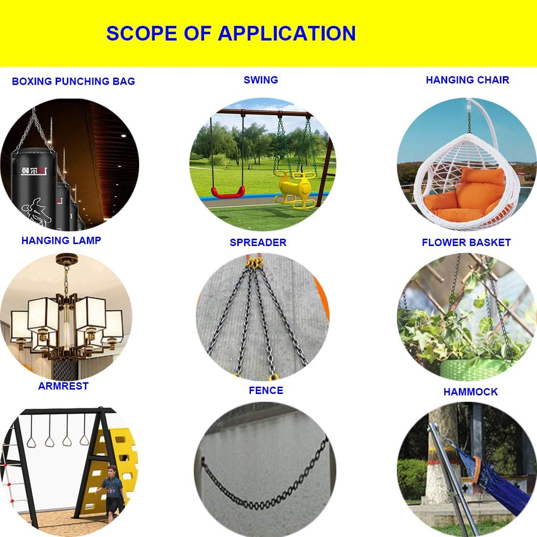 MIKMAYTOO Heavy Duty Stainless Steel Chain 550LB Capacity for Punching Bags Hanging Chair Hammocks Swing Trapeze Yoga image number 3