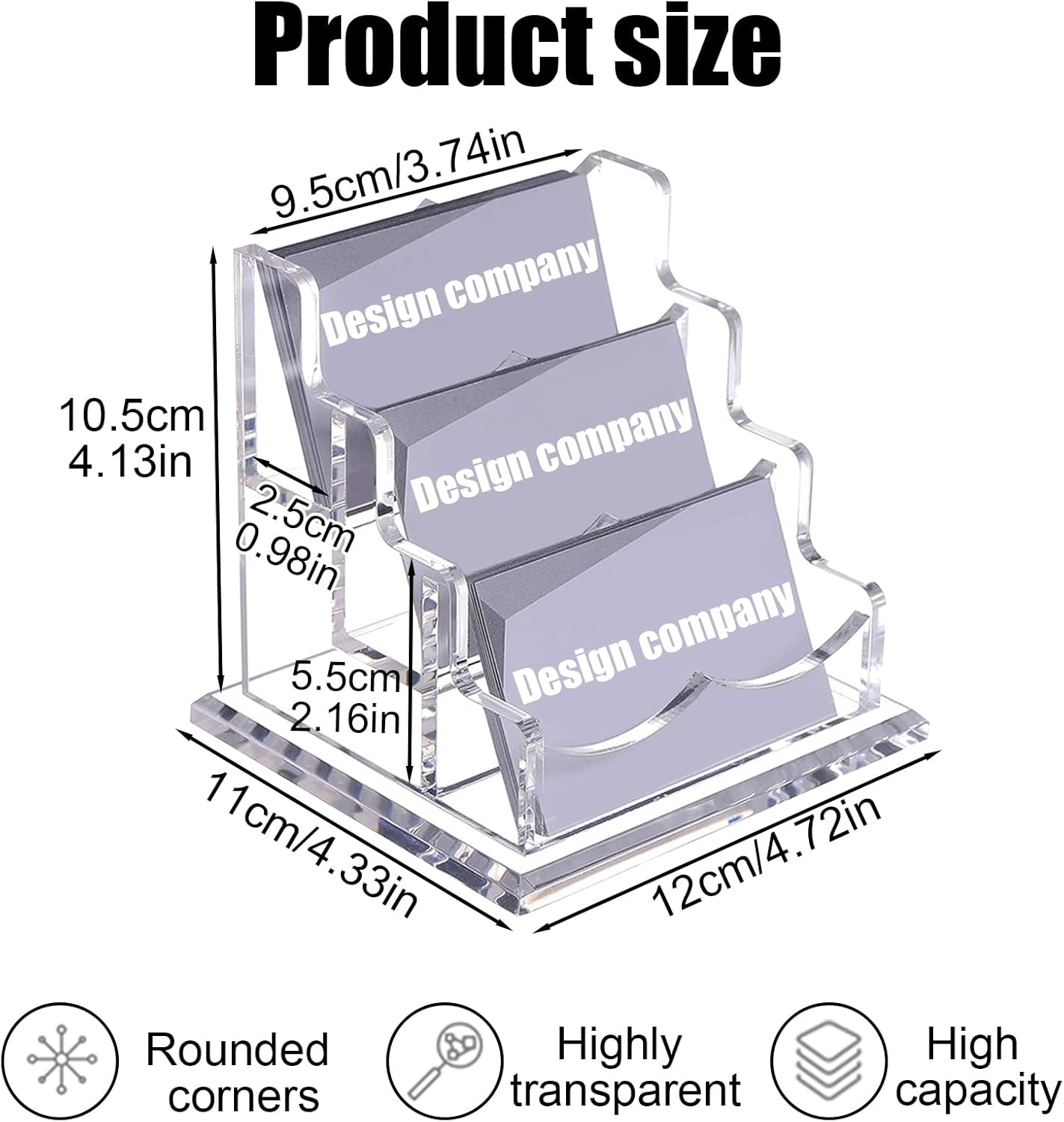 Acrylic Business Card Holder Desk, Clear Desktop Business Card Display Stand with Thick Base, Name Card Organizer Case for Office Exhibition, 3 Slots, 1 Pack image number 2