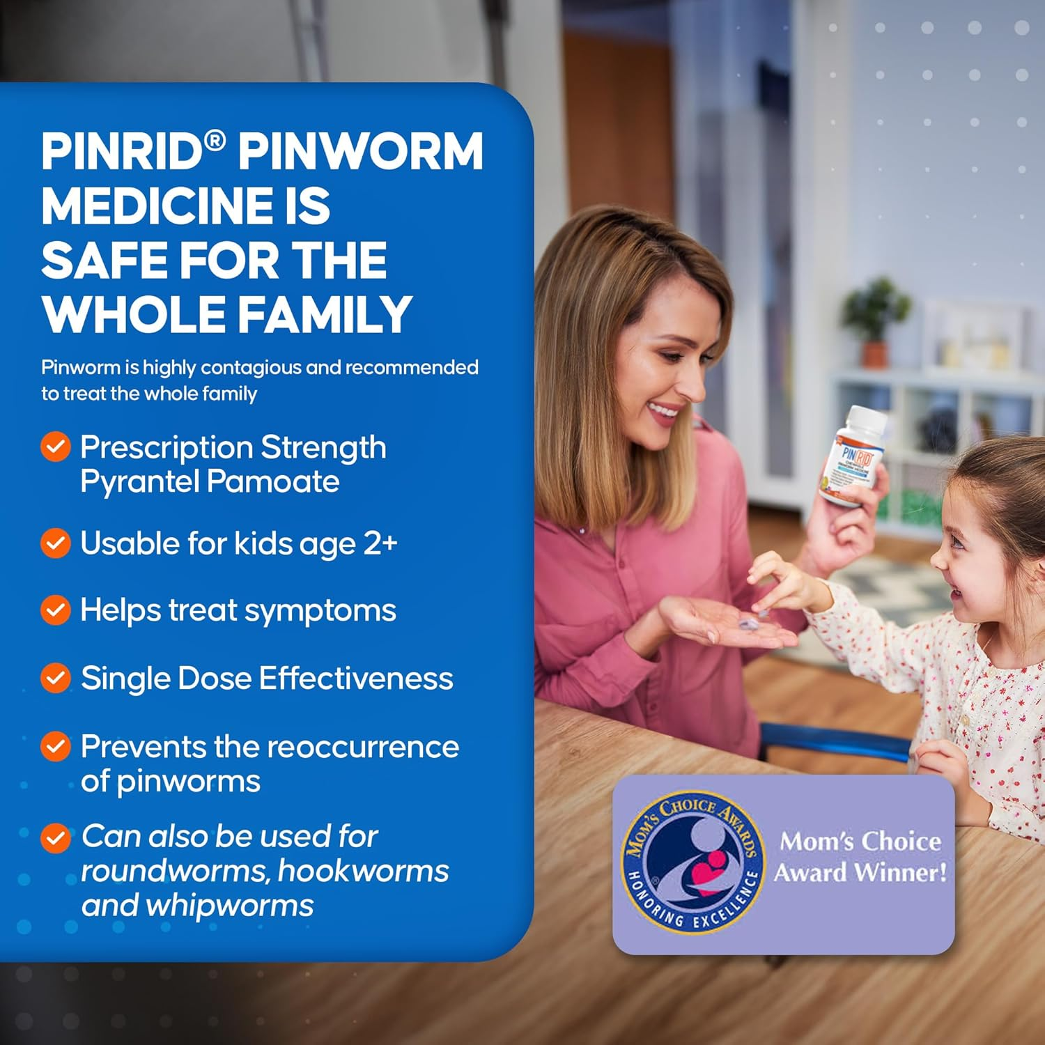 Pinrid Pyrantel Pamoate Dewormer for Humans - 250Mg, Pinworm Medicine for Adults & Kids, Fast Acting Human Dewormer Treatment for Pinworms, Hookworm, Roundworm, Whipworm, 12 Chewable Tablets image number 4