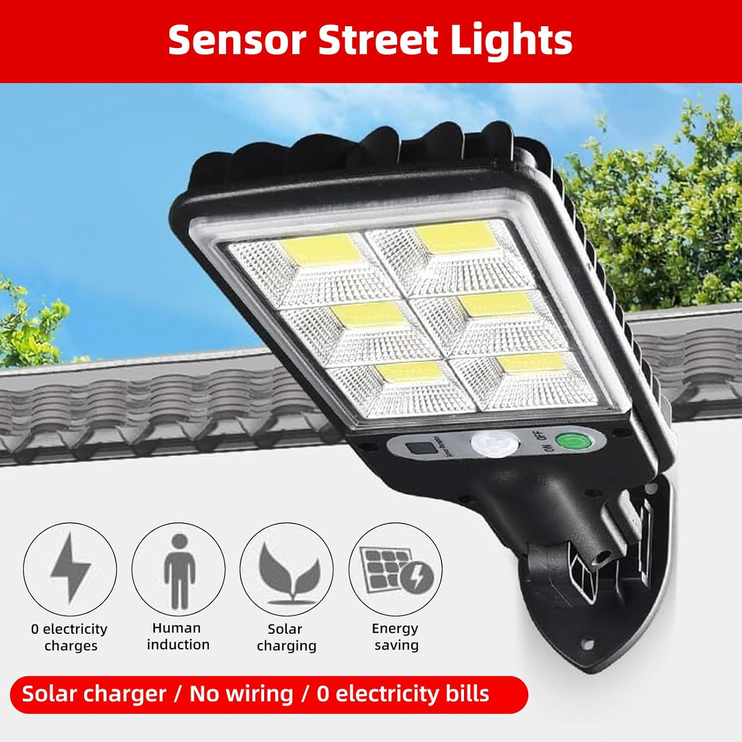 2 Pack Solar Street Lights Outdoor, 108 COB LED Motion Sensor Security Lights, 3 Lighting Modes, Wide-Angle Waterproof Solar Wall Lamp for Yard, Garden, Patio, Garage, Fence image number 4