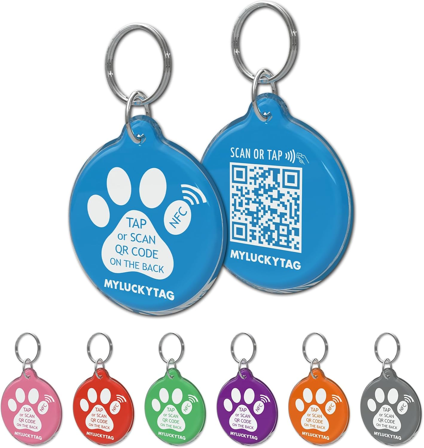MYLUCKYTAG NFC & QR Code Smart Pet ID Tag Personalized Dog Cat Tag, Online Pet Profile, Pet Location Alert Email