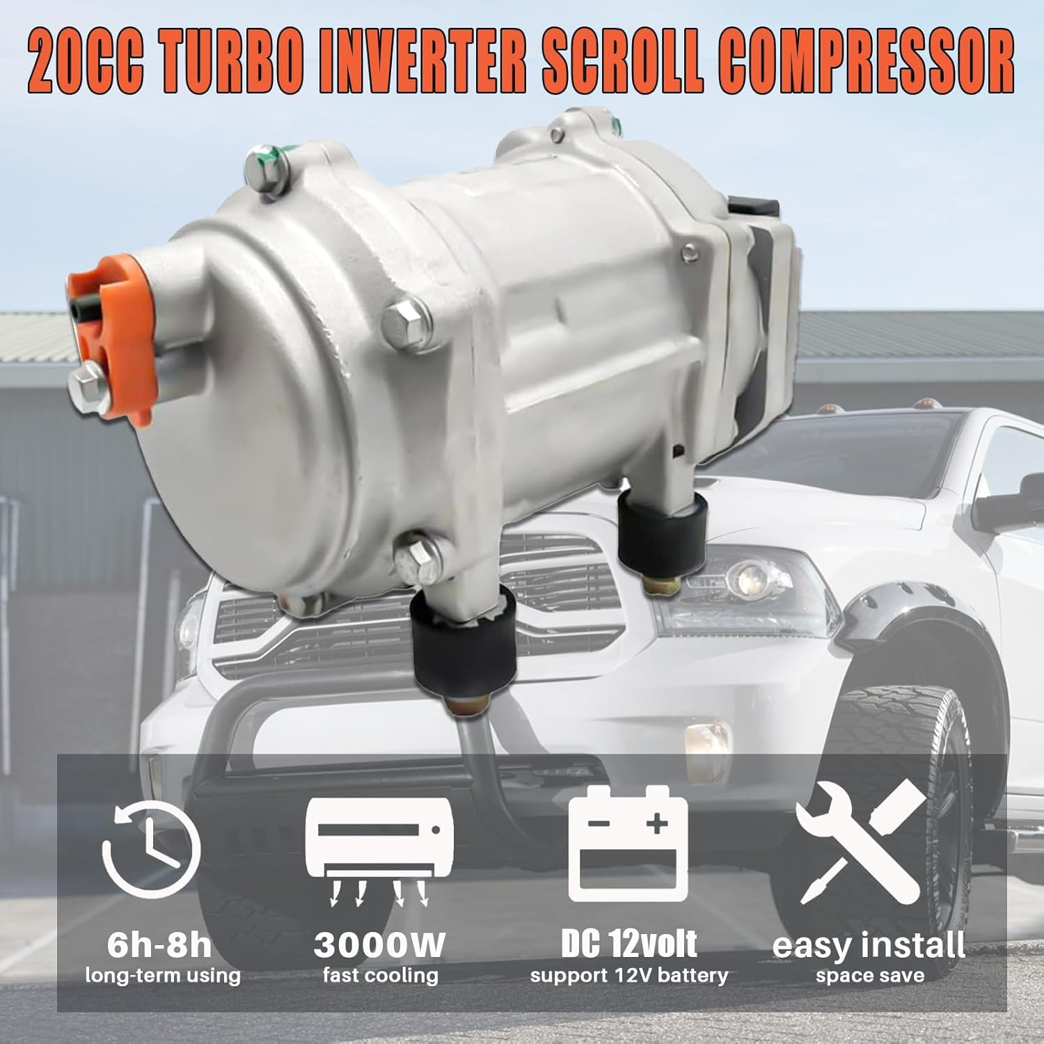 12V DC Universal under Dash Air Conditioner Heater, 10000BTU Automotive A/C Unit Cooling Heating System, 12 Volt Inverter Underdash AC Kit with 20CC Compressor, Fast Cooling for Car RV Pickup Truck image number 3