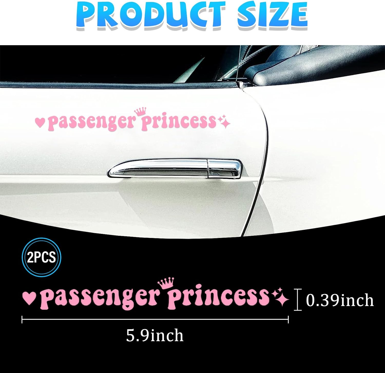 Kewucn Passenger Princess Sticker, 2 PCS Funny Girl Car Decoration Sticker for Window Rear View Mirror, Universal Cute Vinyl Letter Decals Car Accessories for Women Girls Cute Queen(6 Inch, Pink) image number 4
