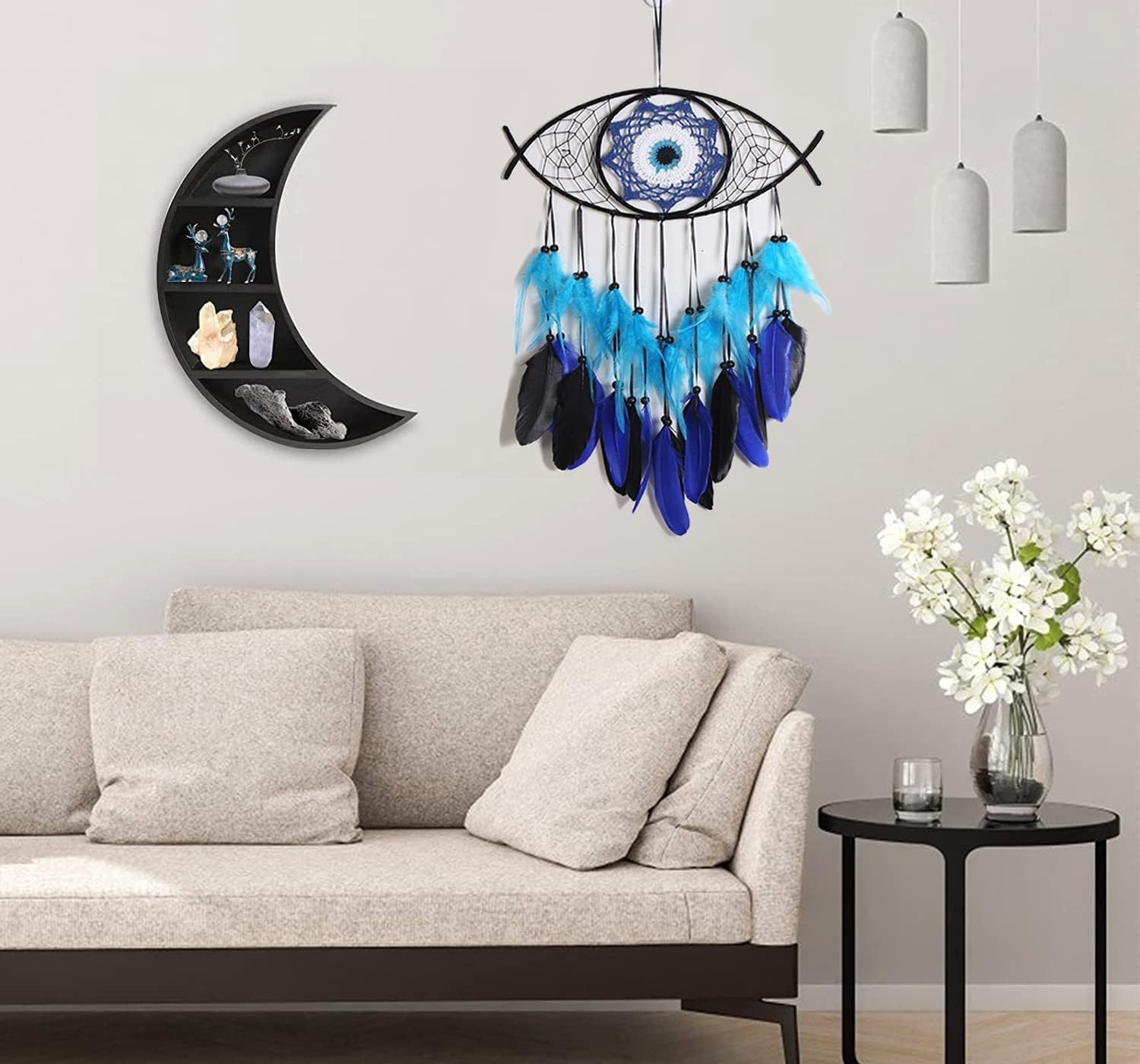 Zingtsing Handcraft Dream Catcher with Wooden Beads, Large Evil Eye Dream Catcher, Handmade Colorful Feather Dreamcatcher for Wall Decor (Black) image number 1