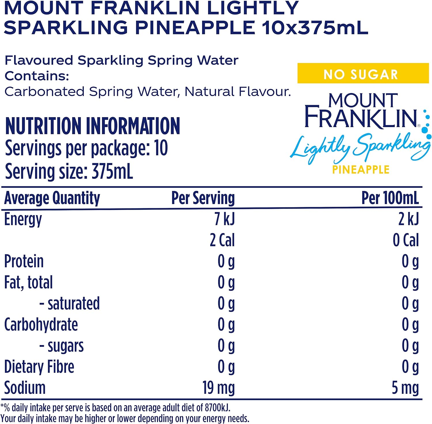 Mount Franklin Lightly Sparkling Water Pineapple Multipack Cans 20 X 375 Ml image number 4