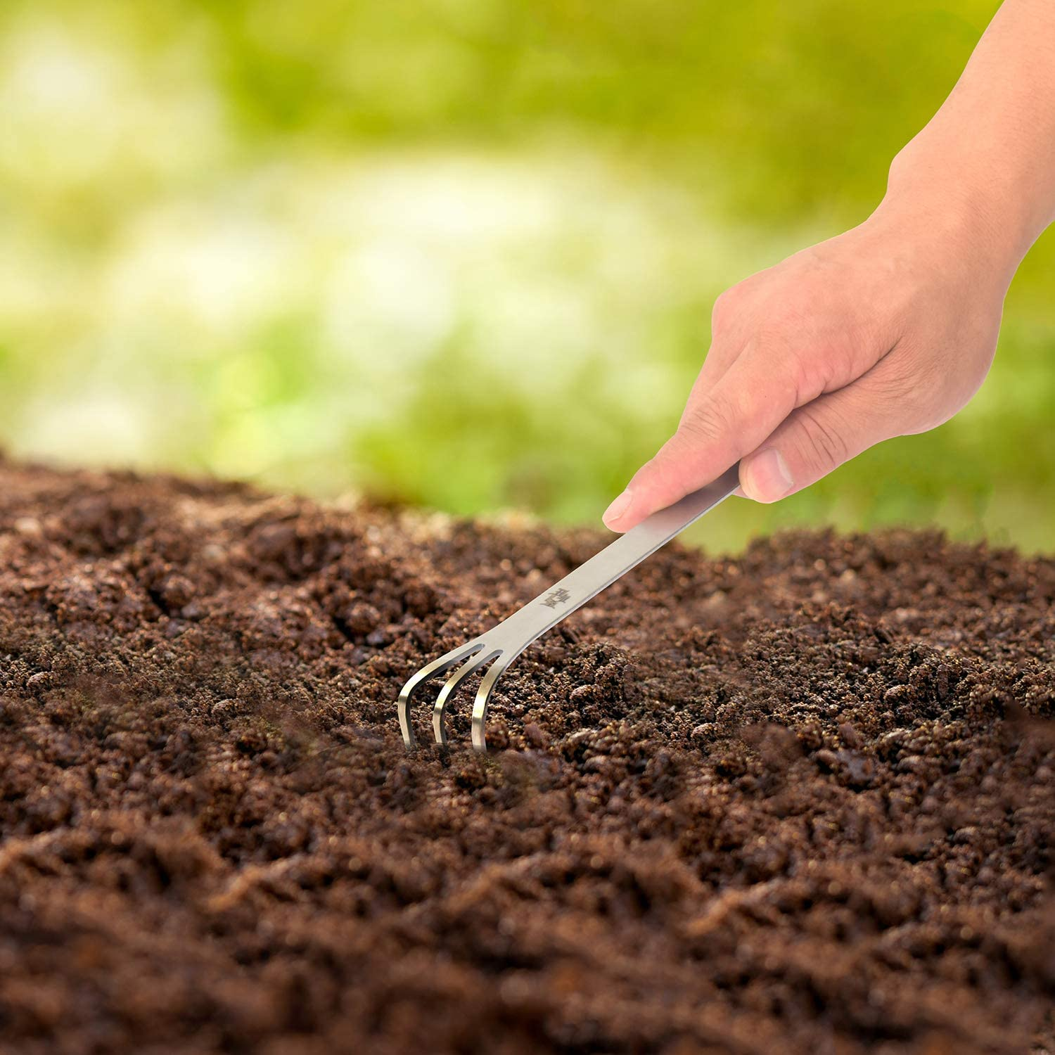 304 Stainless Steel Gardening Root Rake,23Cm Prong Bonsai Tools,Gardening Cultivator Soil Tools with Ergonomic Handle image number 4