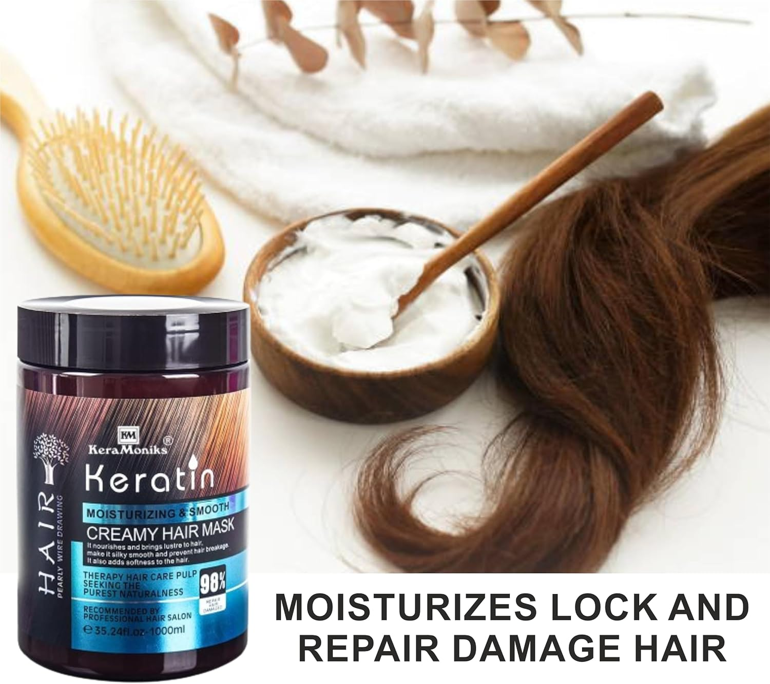 Keramoniks Professional Keratin Hair Mask 1000Ml - for Intense Damaged Hair Repair - like Salon Spa - for Dry & Damaged Hair image number 2