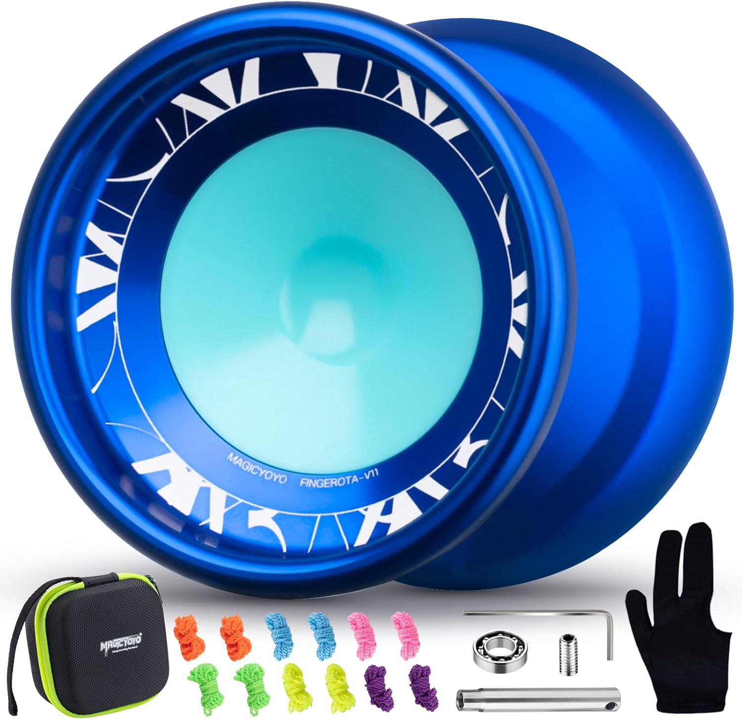 MAGICYOYO V11 Finger Spin Professional Unresponsive Yoyo for Intermediate Advanced & Extra Responsive Bearing for Beginners - Dual Purpose Trick + Glove + 12 Strings + Storage Case - Blue image number 1