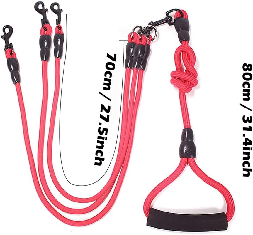 3 in 1 Dog Leashes, with Adjustable Detachable Coupler, 3 Way Dog Leash, Durable Strong Nylon Long Line Dog Leads with Padded Handle, for One, Two, Three Dogs Pet Walking Hiking image number 5