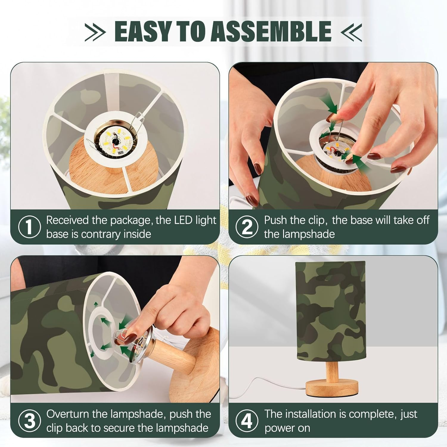 Table Lamp Light Table Lamp Soft Light Abstract Camouflage Green Table Lamps for Girls Indoor L&aacute;mpara De Noche image number 6