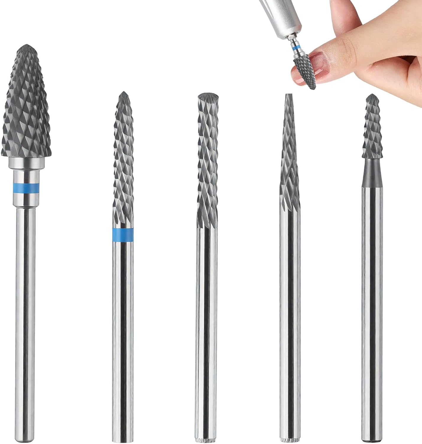 Essencenest 5 Pcs Nail Drill Bits Set, Tungsten Carbide Diamond Nail Drill Bits for Electric E-File Manicure Pedicure Tools, Acrylic Gel Nails Cuticle Remover Kit image number 3
