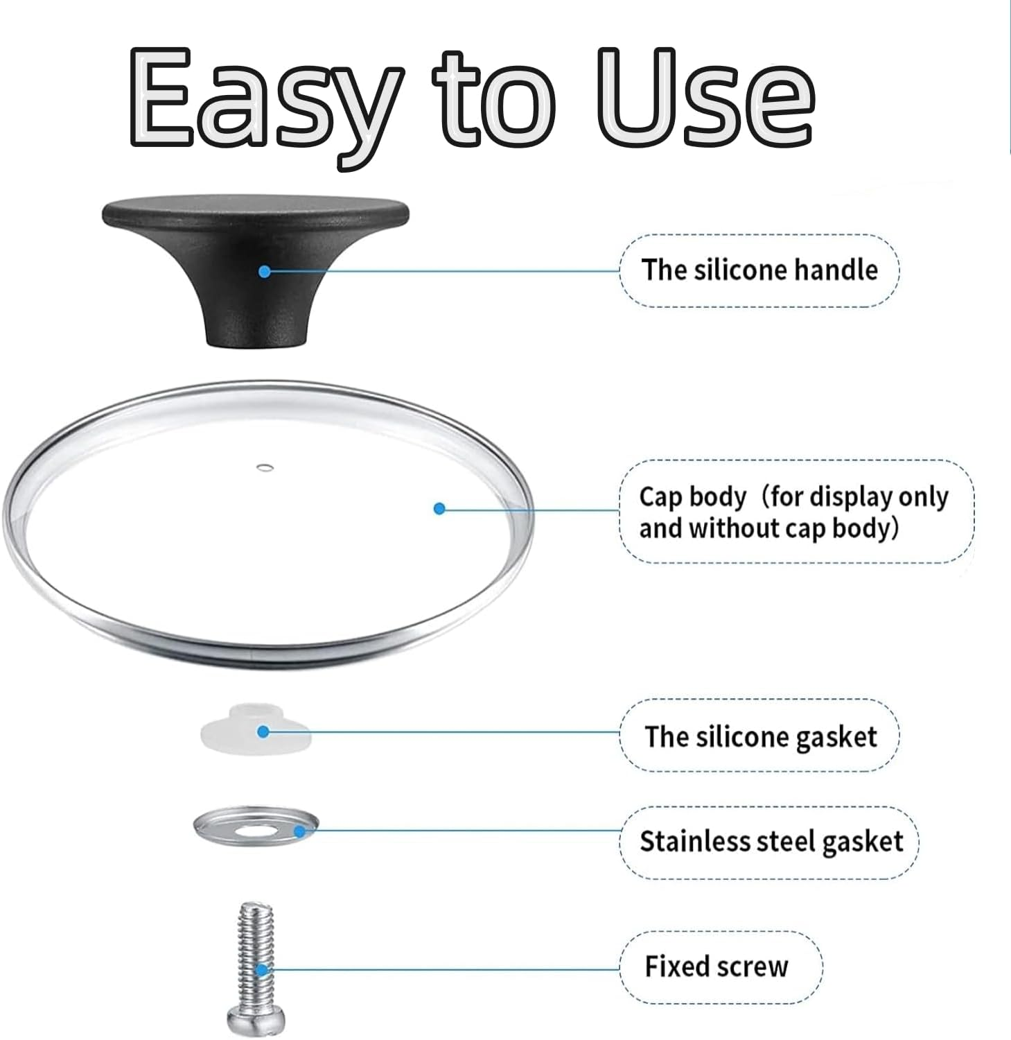 MEZOKUCEL 8 Pcs Universal Pot Lid Knobs, Pot Lid Replacement Knob Replacement, Kitchen Cookware Knob, Circular Handgrip with Screw for Heat Resistant, Frying Pan, Slow Cookers Lid Knobs (8)