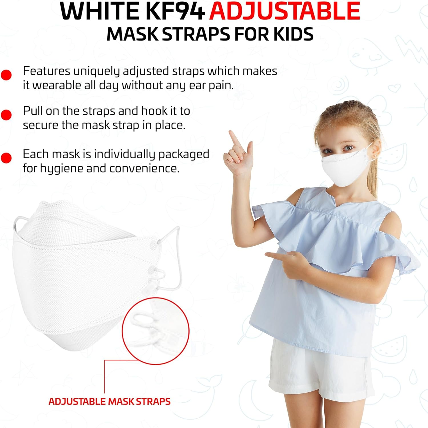[10 Packs] KF94 KIDS Face Mask Made in Korea Respirator Protective Disposable Dust Covers (Children, Youth) Clean Top 크린탑 Individual Package (White) image number 5