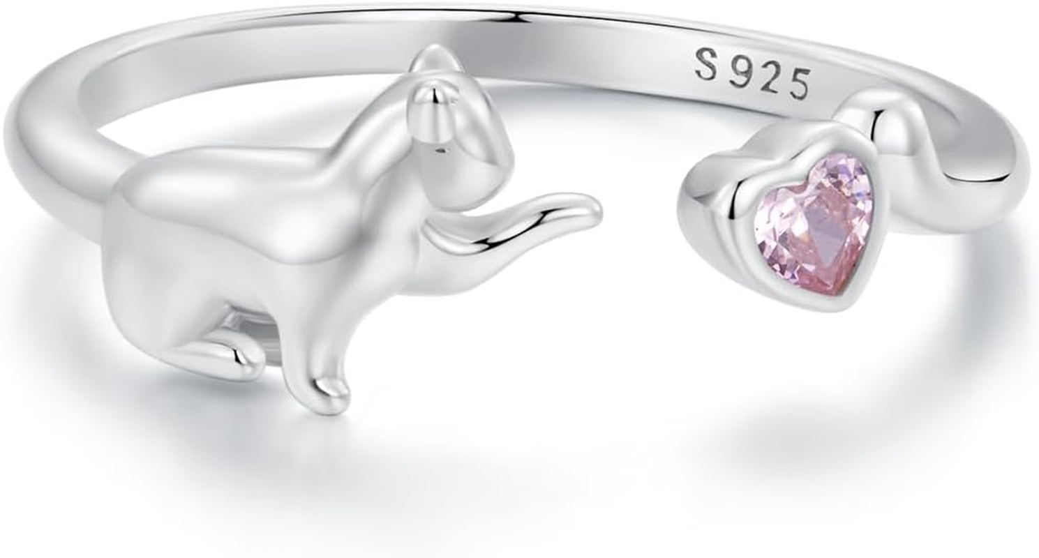 Cat Ring Adjustable Rings for Women, 925 Sterling Silver Heart Promise Open Hug Rings Jewelry for Girls