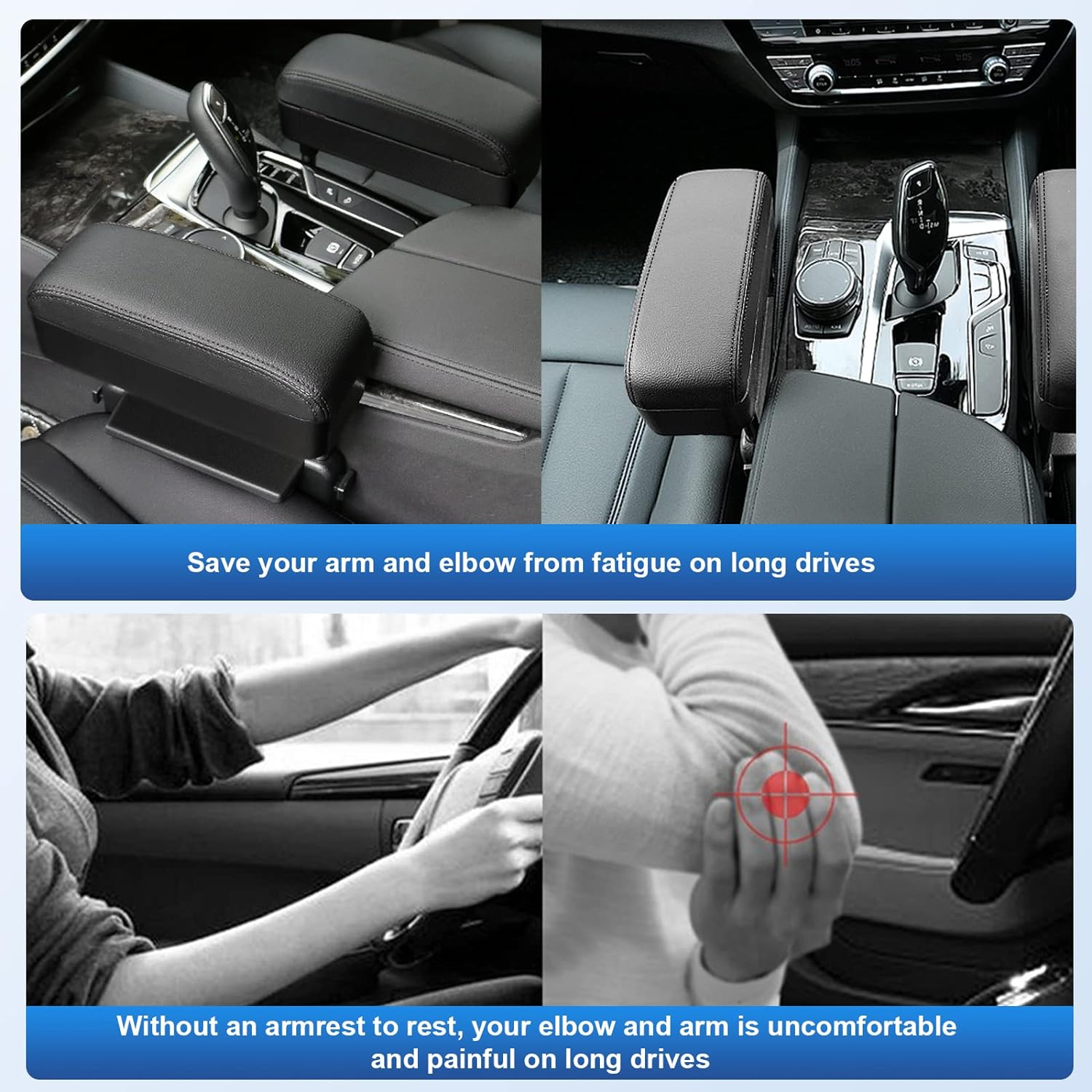 CDEFG Car Armrest Support Elbow Rest Pad Armrest Extender, Console Storage Organizer, Adjustable Height Comfort Wrist Rest Pads, Universal Fit for All Car Models (Black Line) image number 5