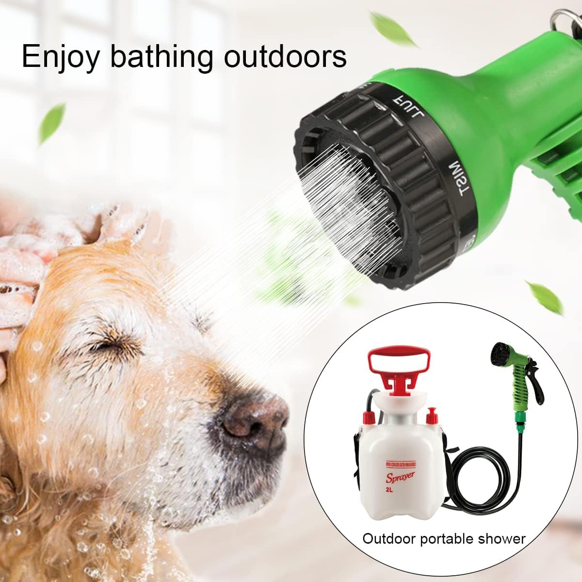 CLICIC 0.52 Gallon Pressure Sprayer with 7 Spray Modes, Camping Shower with Removable Hose and Shower Head for Camping Outdoor Traveling Hiking and Pet Bath 2L - 1.3 Gallon image number 2