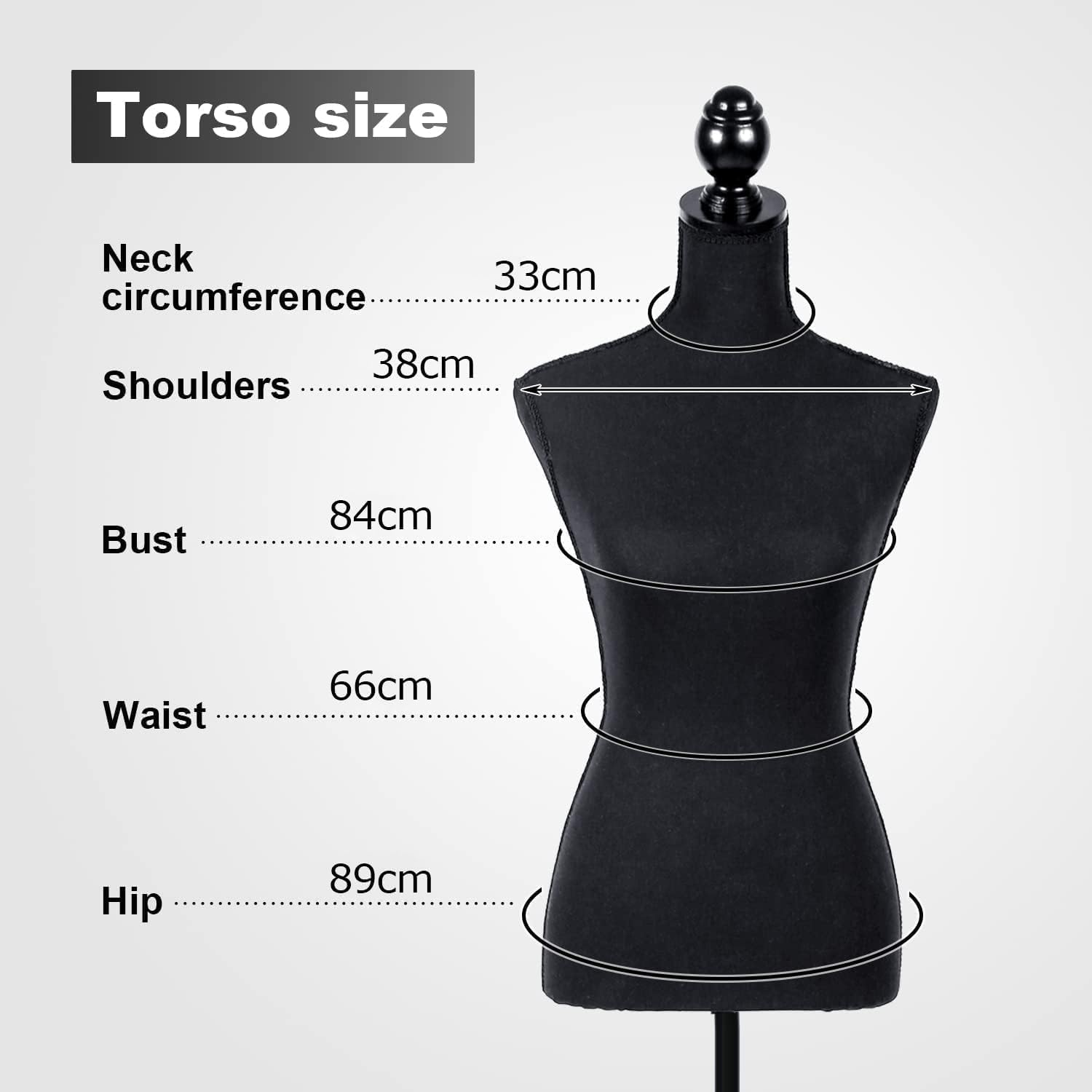 LIODUX Female Mannequins Torso Dress Form for Display Manikin Body Mannequin Stand, 150-170Cm Height Adjustable for Sewing Wooden Tripod Base, Foam Body (Black) image number 2