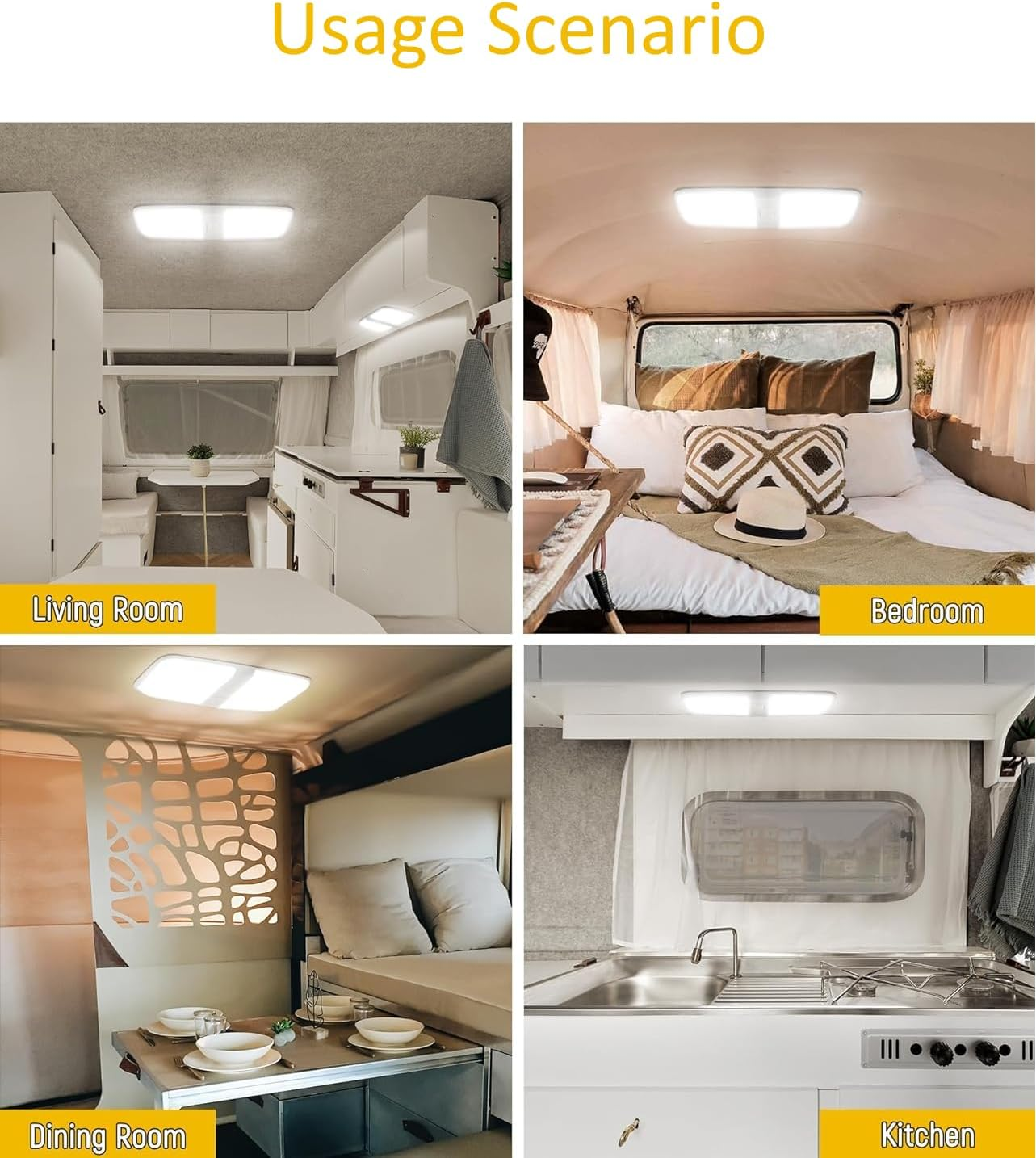 12V RV Lights Interior,126 Leds 1000Lm 4500K RV Ceiling Dome Light Dual Mode Group with Switch Dimming Camping Lights Panel Light for Caravan Camper Travel Trailer Motorhome Sailboat Yacht (2PACK) image number 4