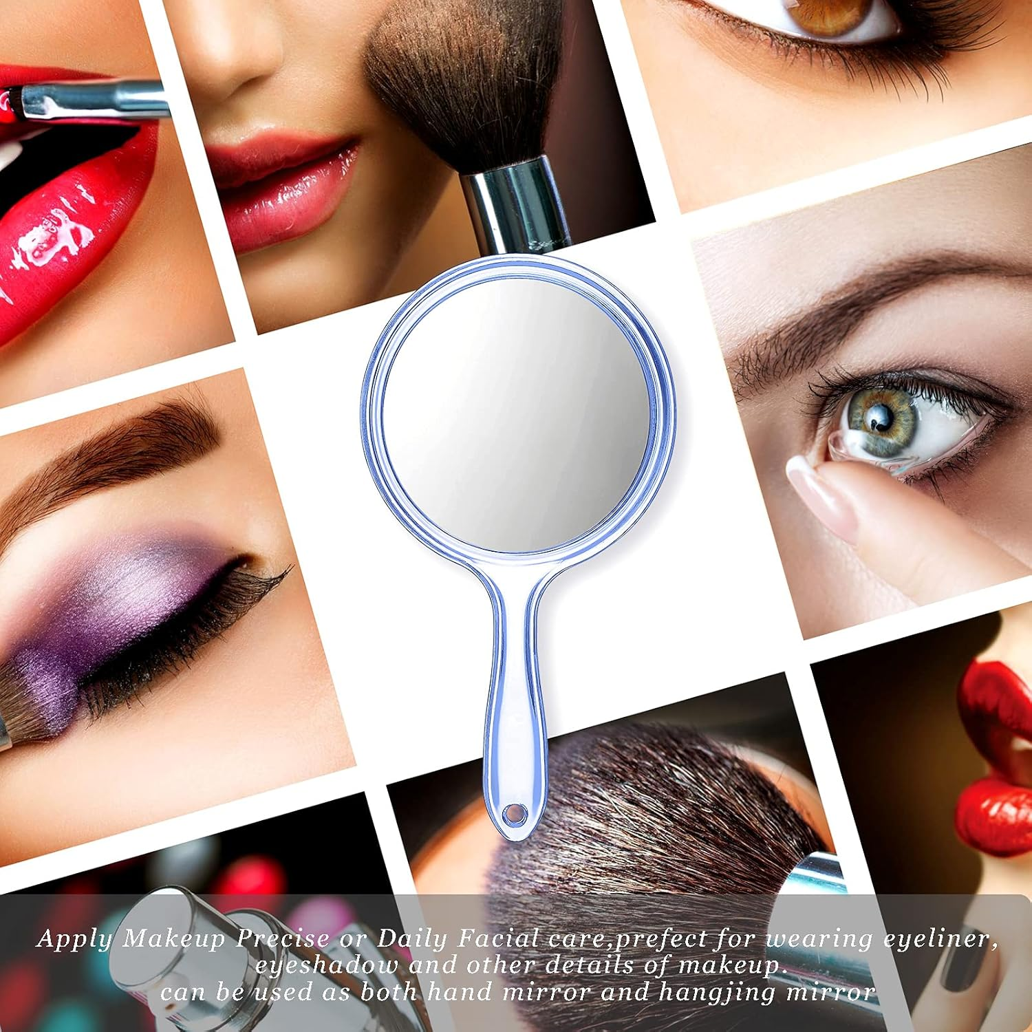 Jetec Double Sided Handheld Mirror - 1X/ 2X Magnifying Mirror with Handle - Rounded Shape Makeup Mirror (Blue) - Clear image number 3