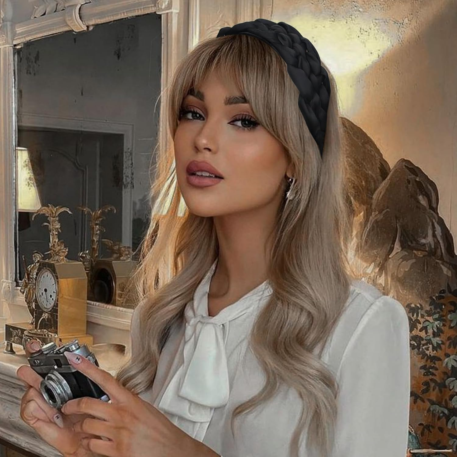 KU Women'S Non-Slip Headband Hair Accessories Girls - Elegant Hair Band Braided in French Style, Vintage Headband & Hair Band in Black | Braided Hair