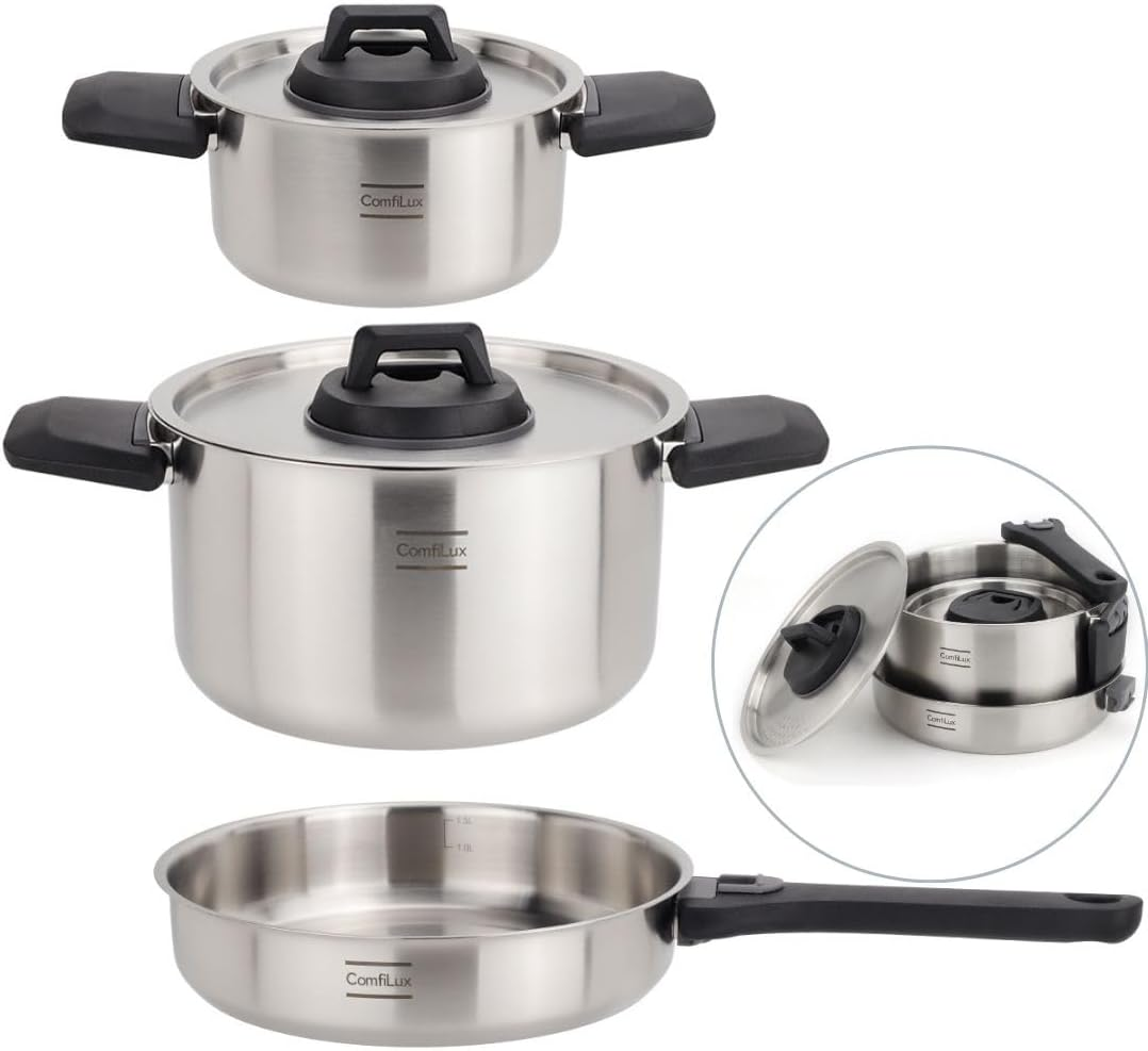 Stainless Steel Camping Cookware Set, 6 Pieces Camping Pots and Pans Set - for Backpacking, Camp, and Kitchen