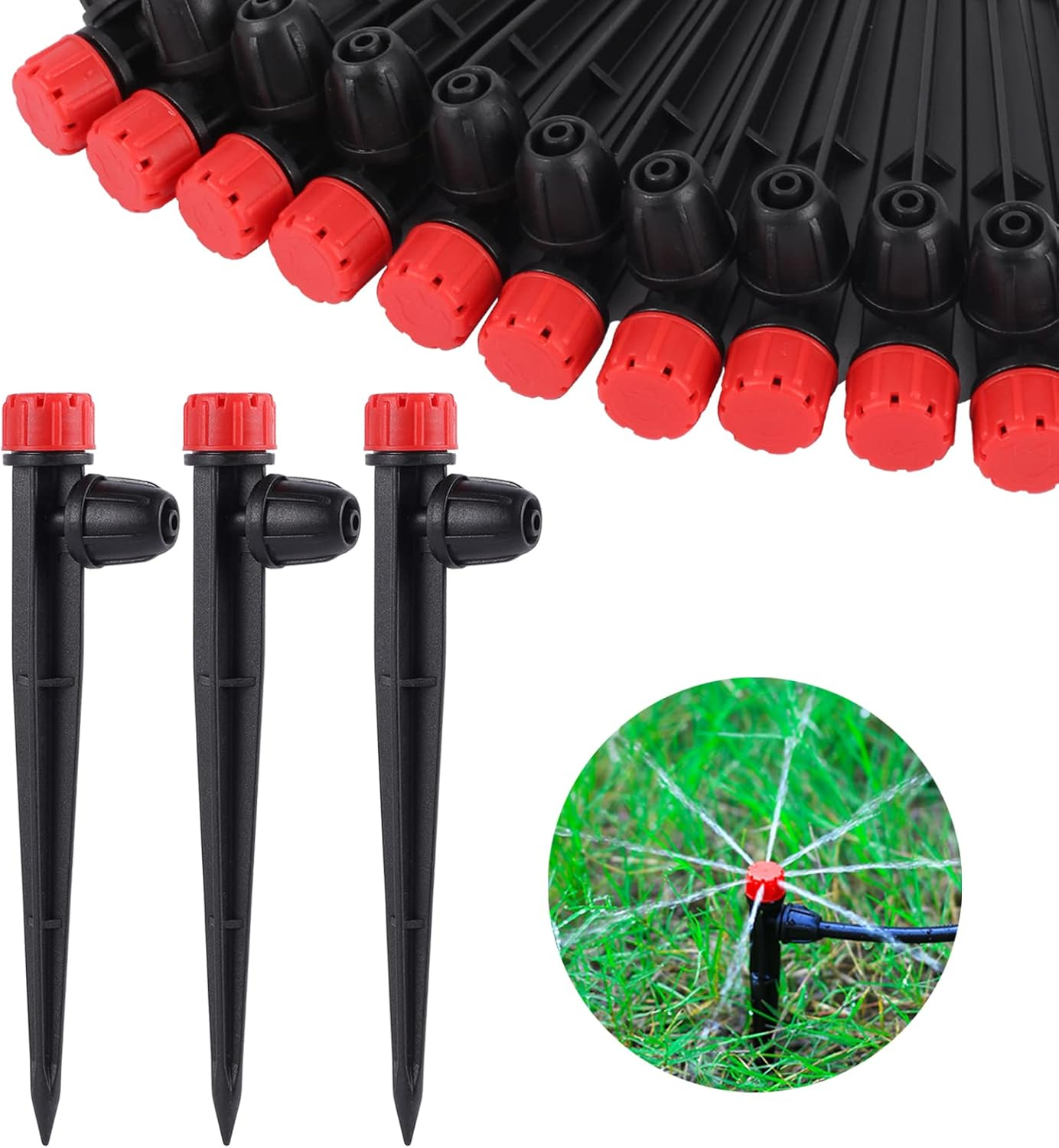 Drip Irrigation Emitters Adjustable 360 Degree Drip Emitters on 5" with Stake for 1/4" Drip Irrigation Tubing,Irrigation Drippers Ideal for (4-7Mm) Garden House Watering System. (25Pcs-Red Drip) image number 3